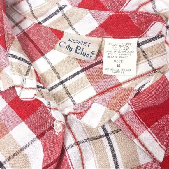 Vintage Red Plaid Blouse Sz M - Picture 7 of 12